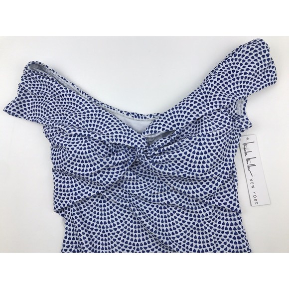 Nicole Miller One Piece Swim Suit Off Shoulders White Blue Size Large - Picture 3 of 5